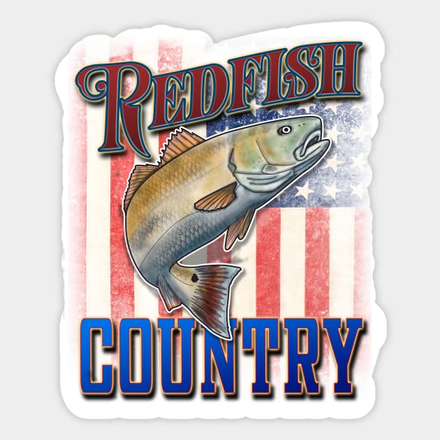 Redfish Country Red Drum Salt Water Bay Fishing USA Flag Sticker by bigraydesigns